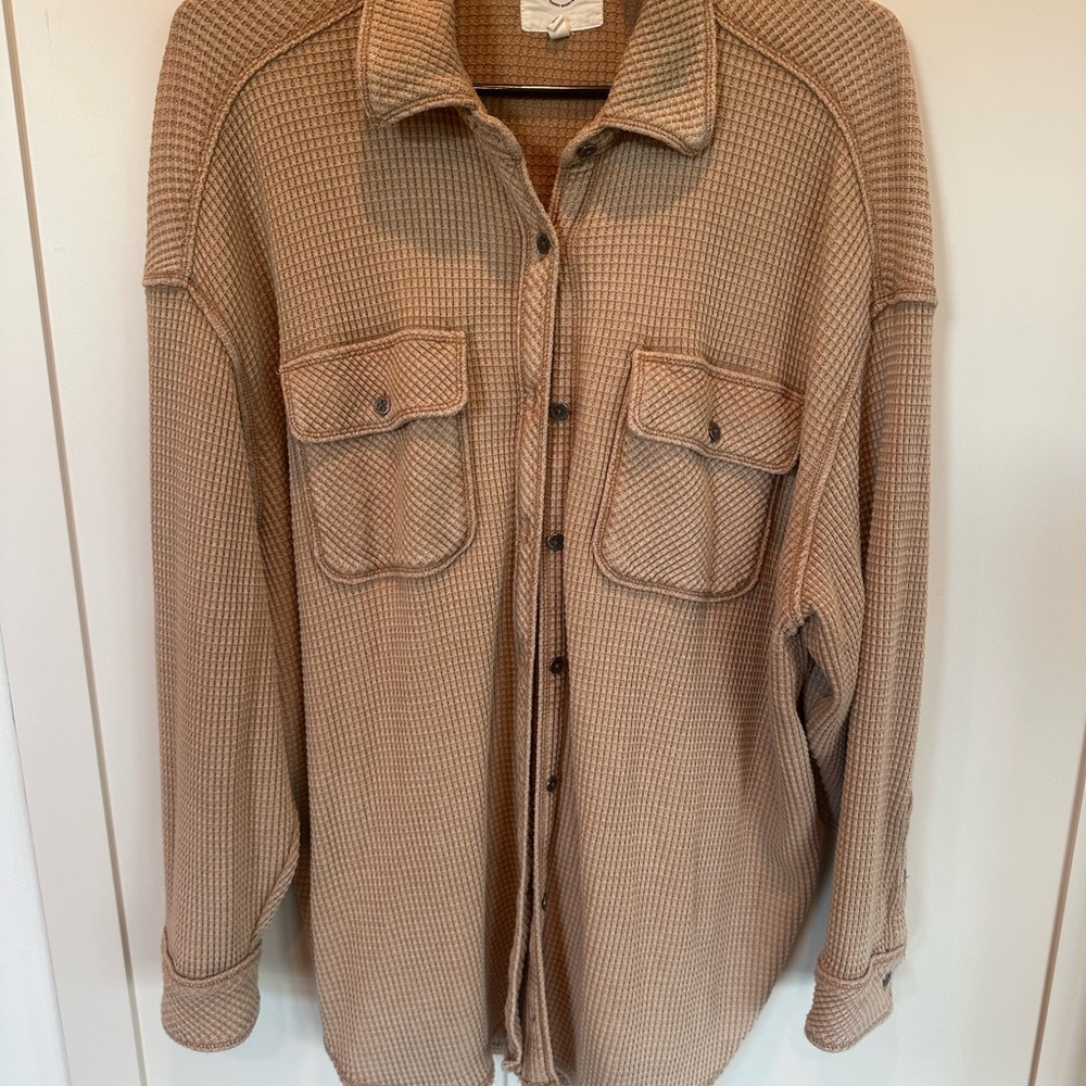 Aerie Men's Beige Waffle Knit Shirt Jacket